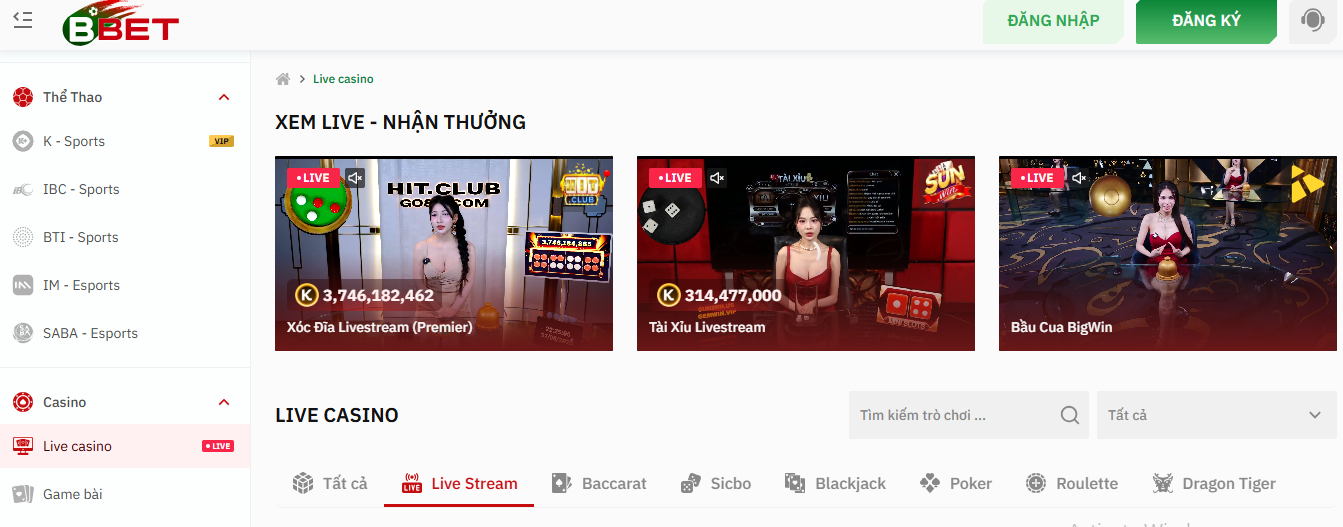 giao diện Bbet đơn giản dể sử dụng